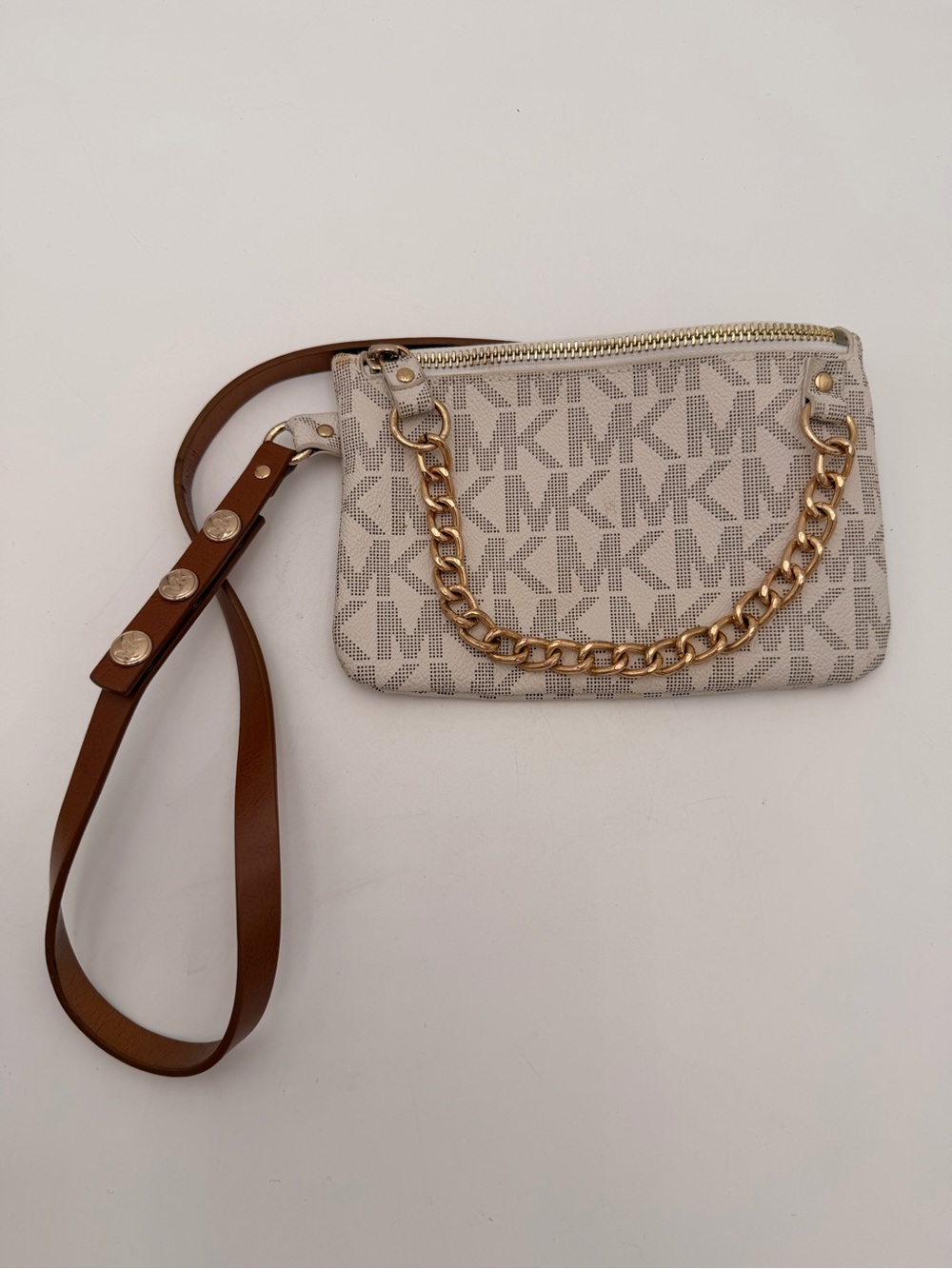 MICHAEL KORS Women's MK Signature Vanilla Synthetic Leather BELT BAG Pouch